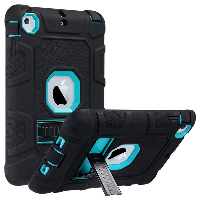 ULAK iPad Mini Case, iPad Mini 2 Case, iPad Mini 3 Case, iPad mini Retina Case, Three Layer Heavy Duty Shockproof Protective Case for iPad Mini,iPad Mini 2,iPad Mini 3 with Kickstand (Aqua Blue/Black) Black/Blue
