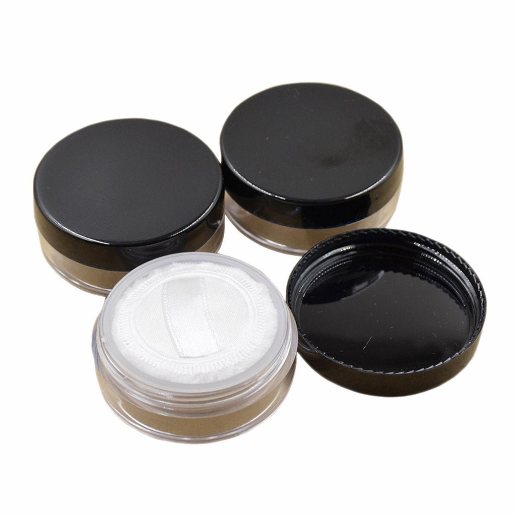 4 Pcs Plastic 5g 5ml Empty Sifter Cosmetic Loose Powder Container Jar Make-up Foundation Powder Puff Box Case with Powder Puff Sponge Black lids