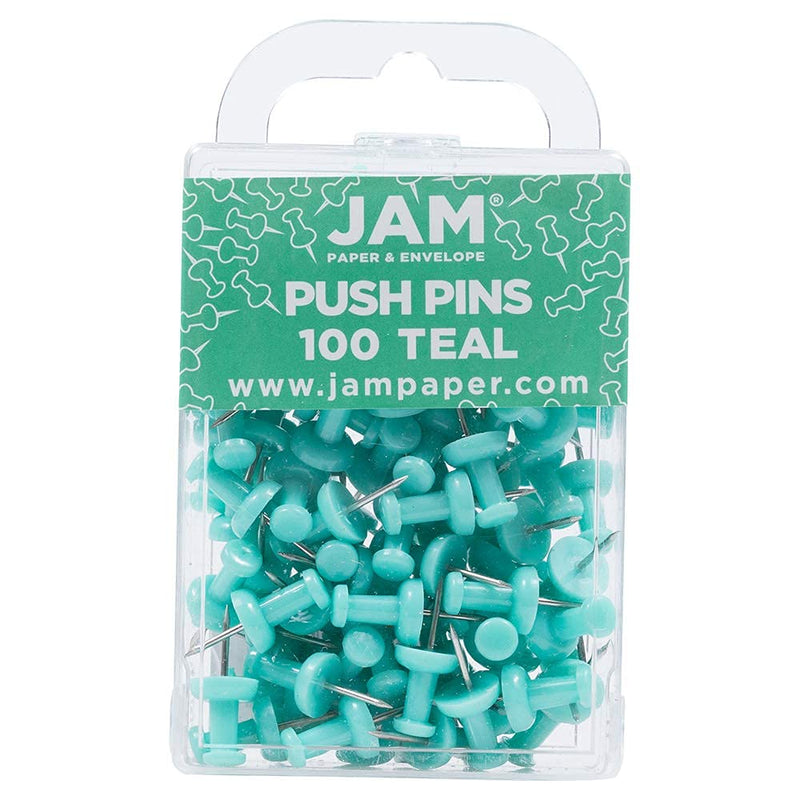JAM PAPER Colorful Push Pins - Teal Pushpins - 100/Pack 100 Pack