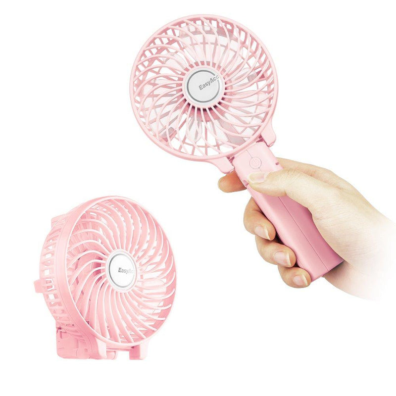 Mini Handheld Fan, EasyAcc Personal Cooling Fan Lifetime Warranty Personal Battery Fan USB Desk Fan Small Folding Portable Table Fan Rechargeablefor Travel Office Room Household Pink 2600mAh Battery