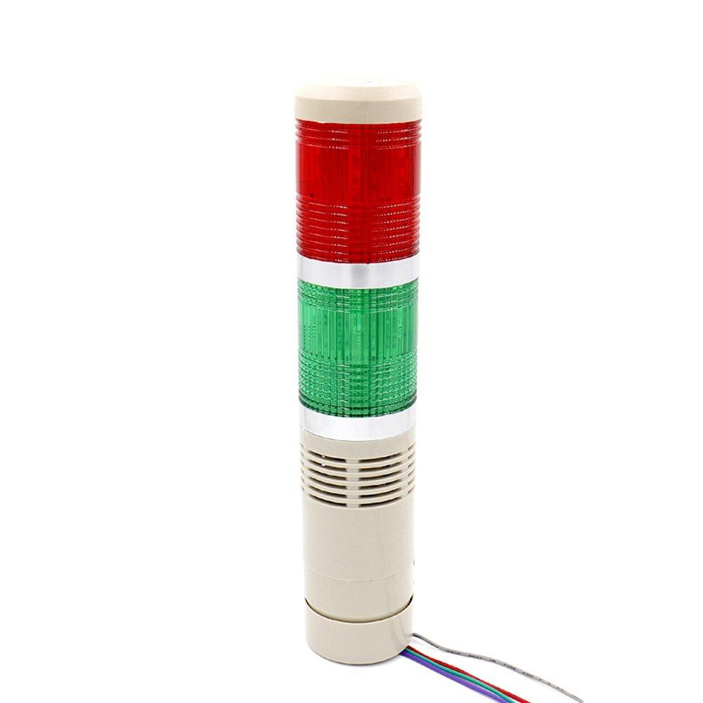 Baomain Industrial Signal Light Column LED Alarm Round Tower Light Indicator Continuous Light Warning Light Buzzer Red Green DC 12V