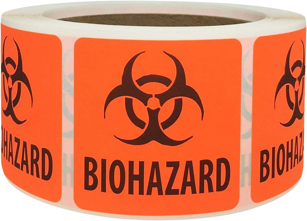 Biohazard Safety Warning Labels 2 x 2 Inch Squares 500 Adhesive Stickers