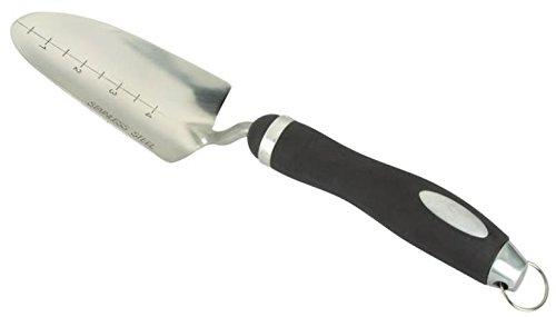 Edward Tools Transplanter Trowel with Ergonomic Handle - Bend Proof - High Grade Polished Steel - Engraved Depth Guide - Soft Grip Handle - Ring for Hanging