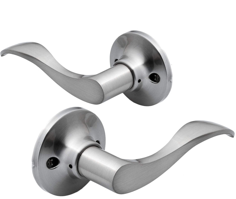 Berlin Modisch Dummy Lever Door Handle [Pack of Two] for Closets with a Satin Nickel Finish, Single Side, Non-Turning Pull Only Classic Series Dummy - 2 Pack [Right & Left Hand] Brushed Nickel Finish
