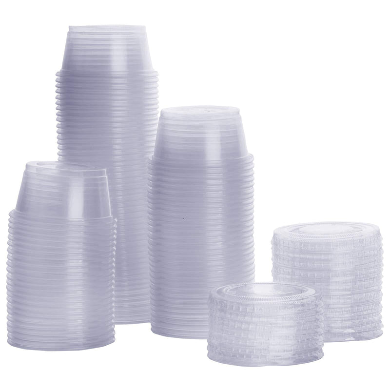 [100 Sets - 2 oz.] Plastic Portion Cups With Lids, Souffle Cups, Jello Shot Cups 100 2 oz.