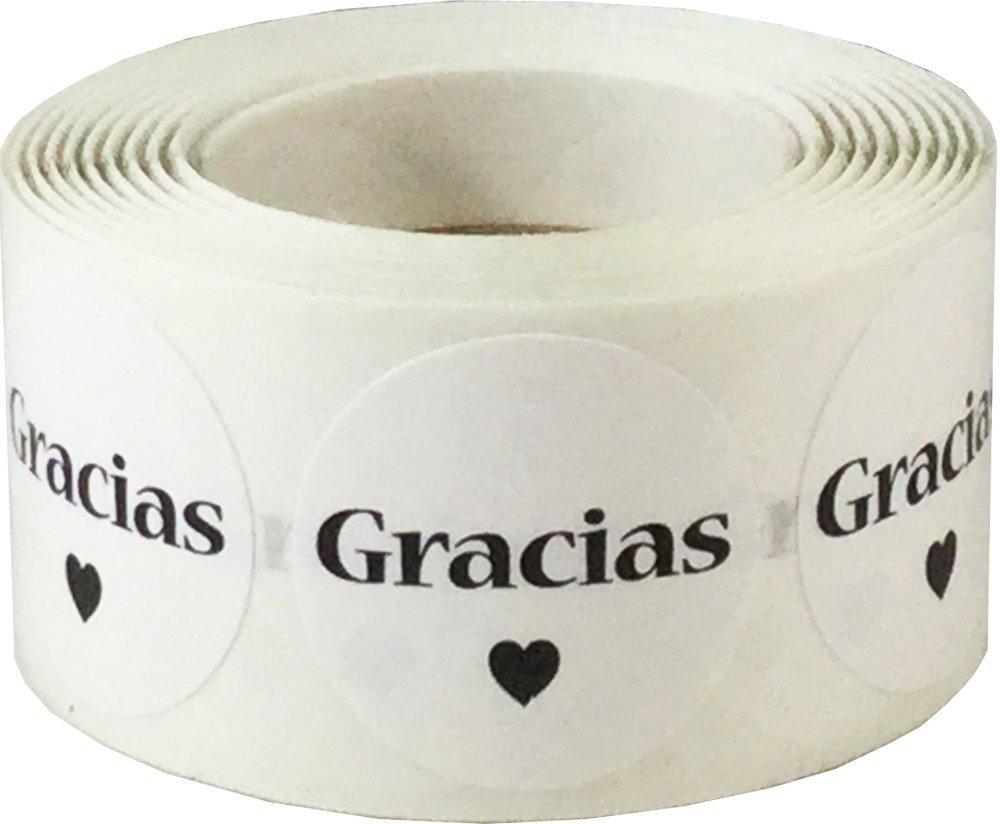 InStockLabels Spanish Thank You"Gracias" White Adhesive Stickers, 1 Inch Round Labels, 500 Labels per Roll