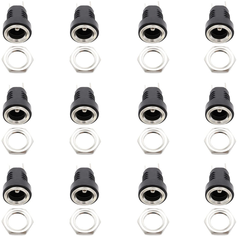 ThreeBulls 12 Pieces 5.5mmx2.1mm 2 Pins DC Power Jack Female Panel Mounting Connector Socket