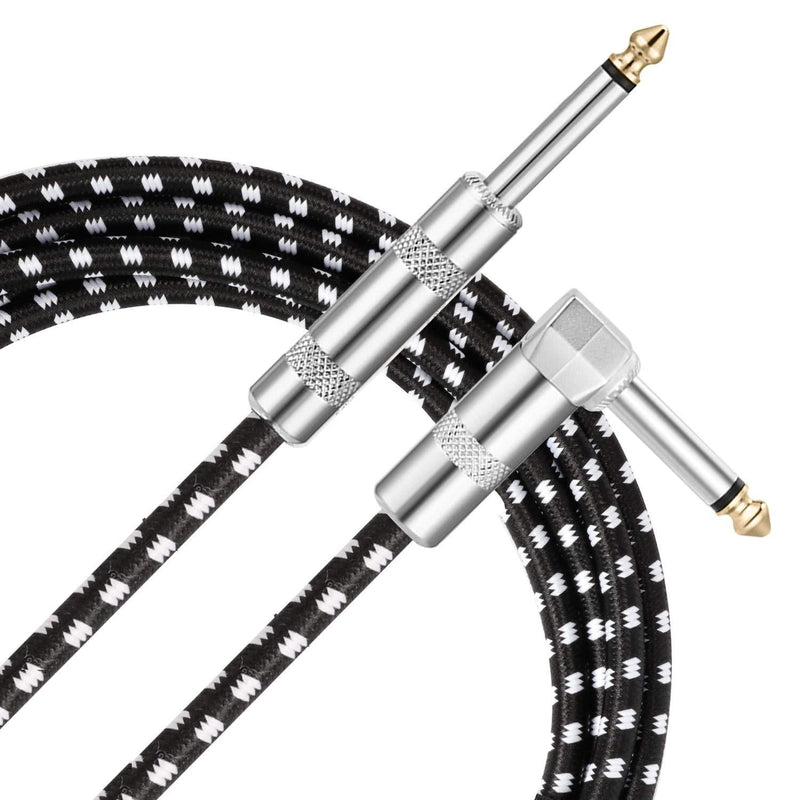 Donner Guitar Cord Amp Cable 10 ft for Guitar Bass Electric Guitar Instrument Amplifier Audio, 1/4 Right Angle to Straight, Black White 10 Feet Right Angle& Straight