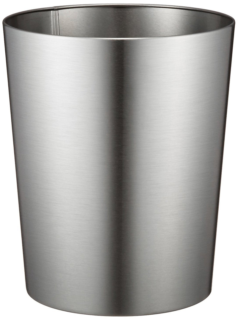 iDesign 25240 Patton Round Metal Trash Can, Waste Basket Garbage Can for Bathroom, Bedroom, Home Office, Dorm, College, 8" x 8" x 9.7", Brushed Stainless Steel