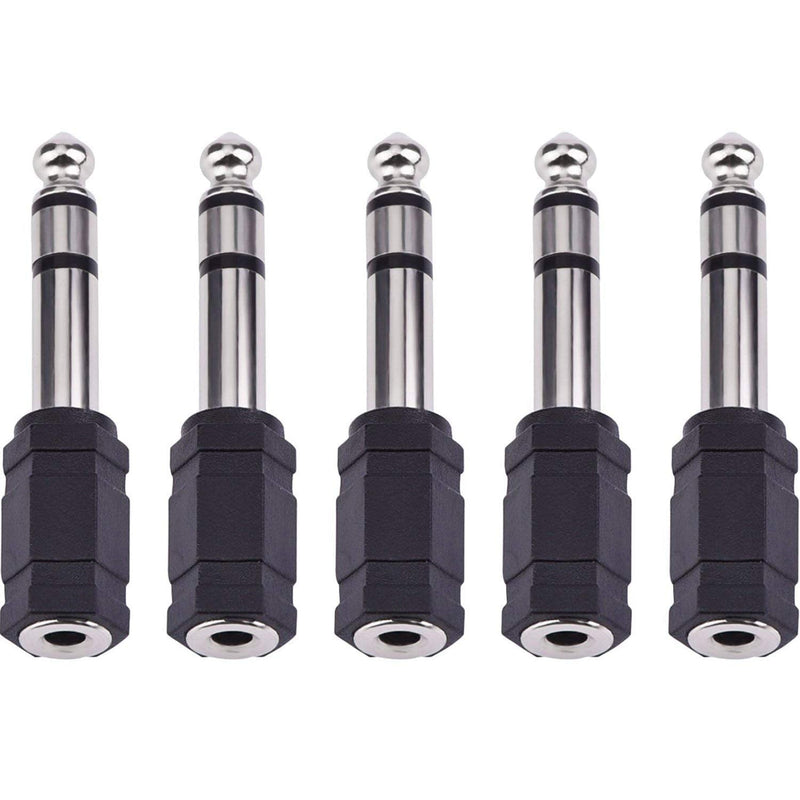 eBoot Headphone Adapter 6.35 mm Male to 3.5 mm Female Stereo Audio Earphone Jack Adapter, 5 Pieces, Black