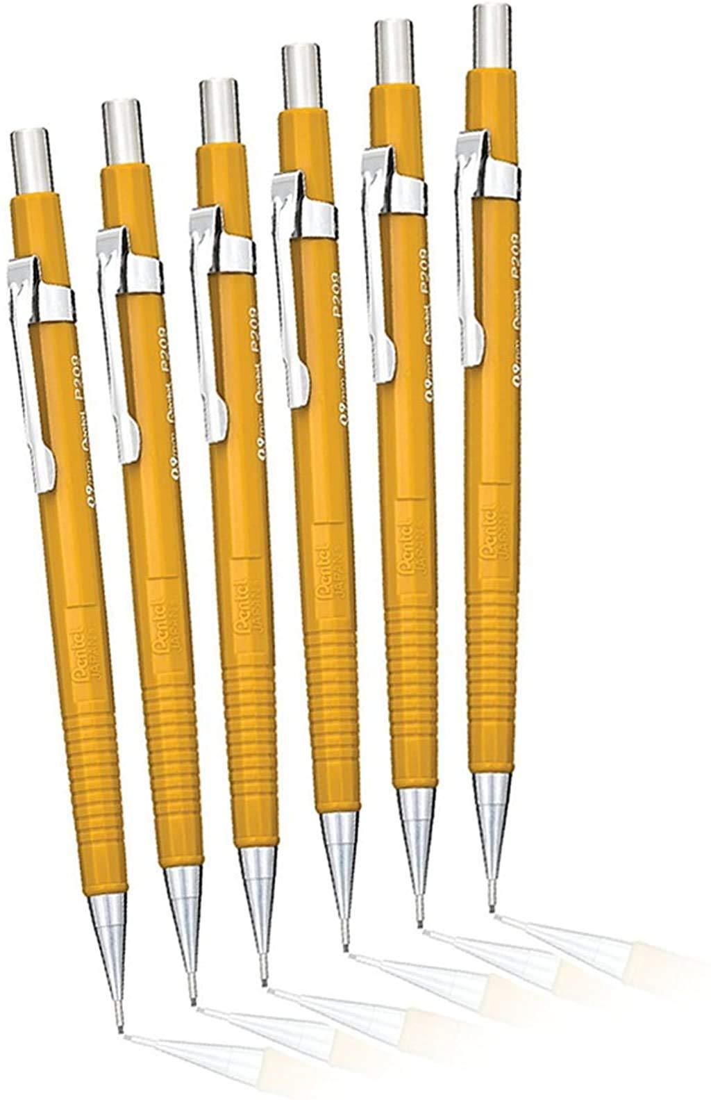 Pentel Sharp Automatic Drafting Pencil, 0.9mm, Yellow, Pack of 6