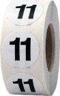 White with Black Number 11 Circle Dot Stickers, 3/4 Inch Round, 500 Labels on a Roll #11