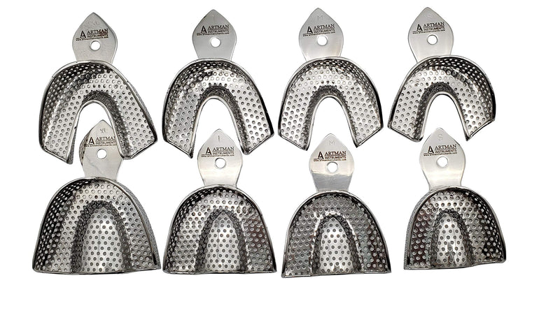 Dental Impression Trays 8 Small Medium Large and Extra Large Pairs Stainless Steel Denture Orthodontics by Wise Linkers USA