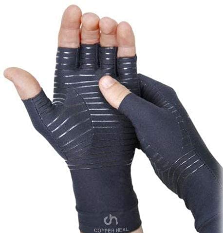COPPER HEAL Arthritis Compression Gloves Rheumatoid Carpal Tunnel Glove Fingerless Pains Hands Support finger joint Small (1 Pair)