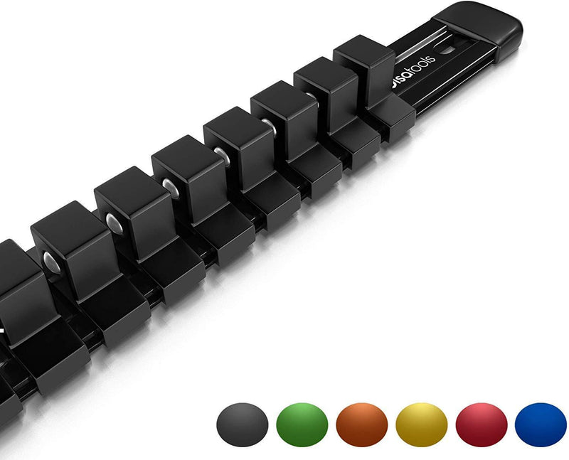 Olsa Tools 1/2-Inch Drive Aluminum Socket Organizer | Professional Quality Socket Holder (Black) Black