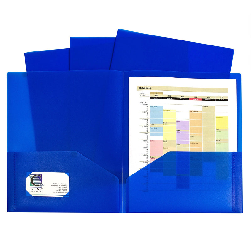 C-Line Two-Pocket Heavyweight Poly Portfolio, for Letter Size Papers, Includes Business Card Slot, Blue, 10 Pack (32955)