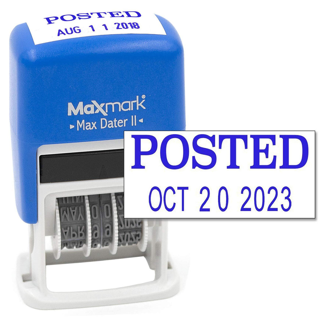 MaxMark Self-Inking Rubber Date Office Stamp with Posted Phrase & Date - Blue Ink (Max Dater II), 12-Year Band