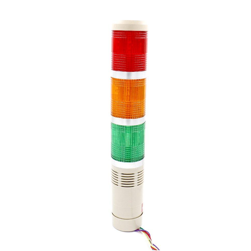 Baomain Industrial Signal Light Column LED Alarm Round Tower Light Indicator Flash Light Warning Light Buzzer Red Green Yellow DC 12V