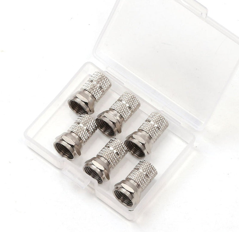 RG6 F-Type Twist-On Coaxial Cable RF Connector Adapter Plug, 6PCS (Silver)