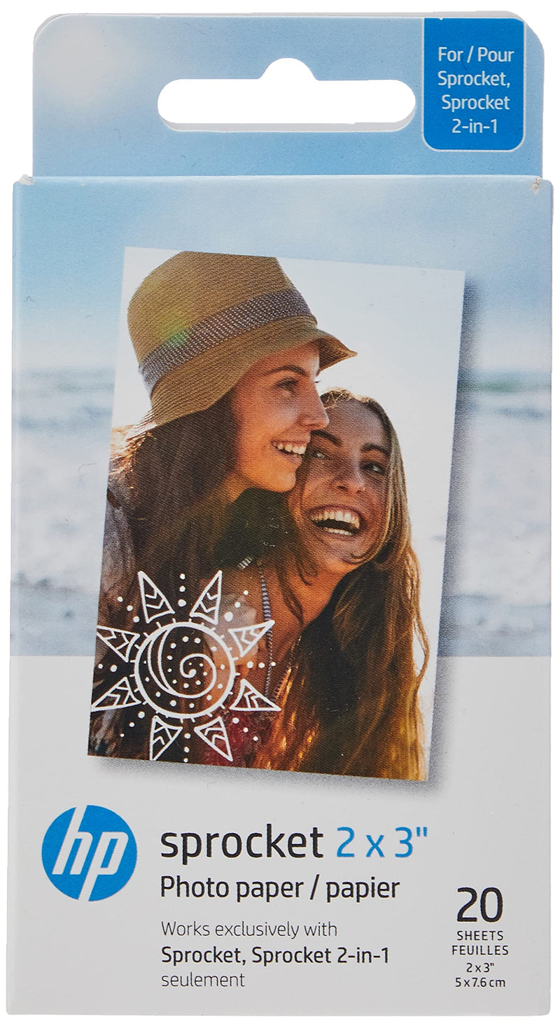 HP Sprocket 2x3" Premium Zink Sticky Back Photo Paper (20 Sheets) Compatible with HP Sprocket Photo Printers. 20 Sheets Zink Paper