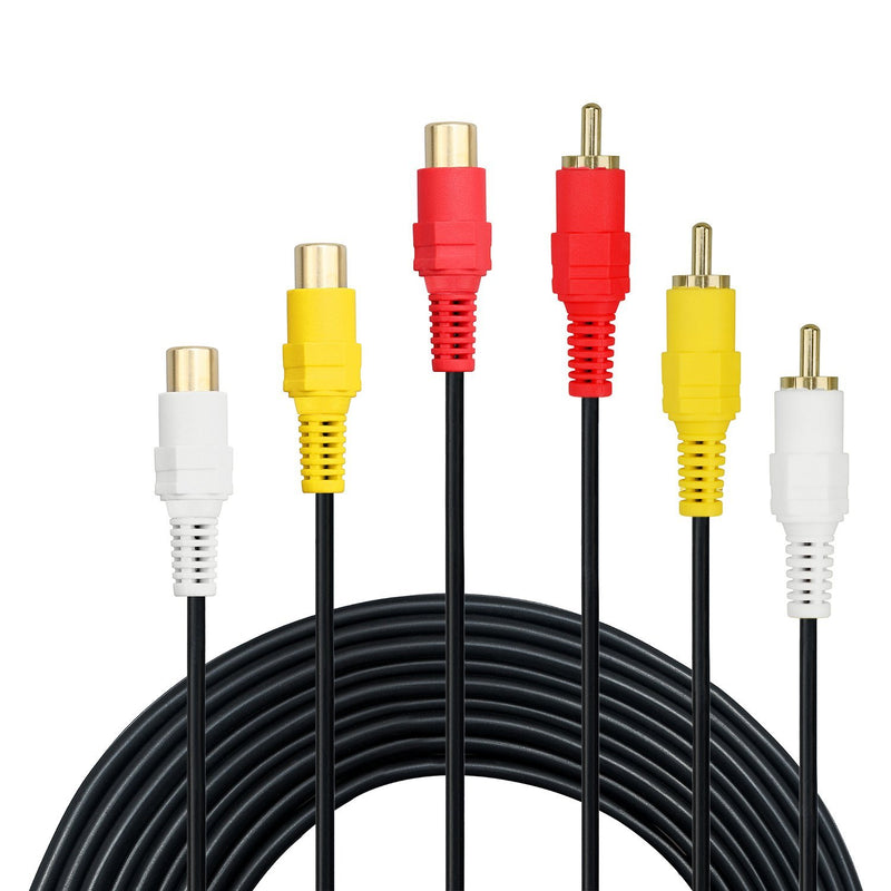 RCA Extension Cable - Gold Plated 3 RCA Male to 3 RCA Female Audio Video Extension Cable 3RCA Male to Female Audio Composite Extension Video Cable DVD CD AV TV (15ft/4.5m) 15ft/4.5m