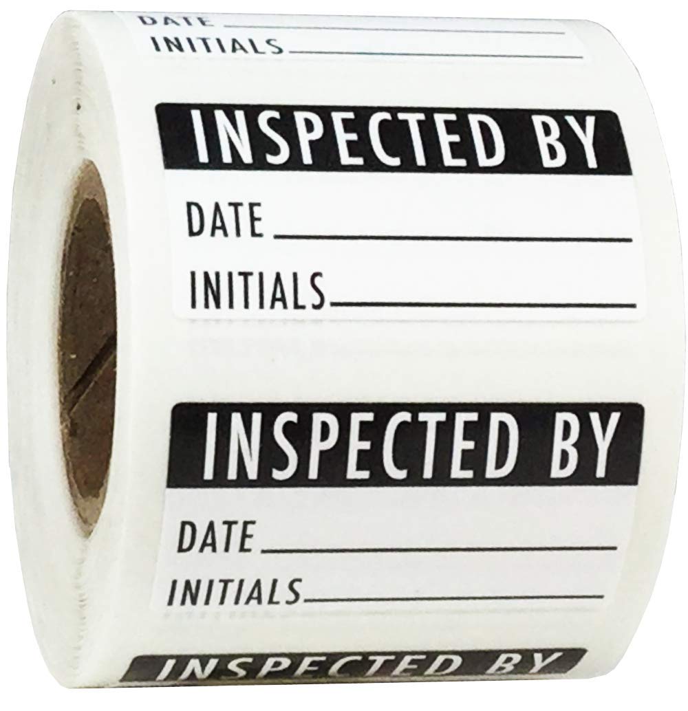 "Inspected by" Rectangle Labels, Adhesive Stickers, 0.75" x 1.5", Pack of 500