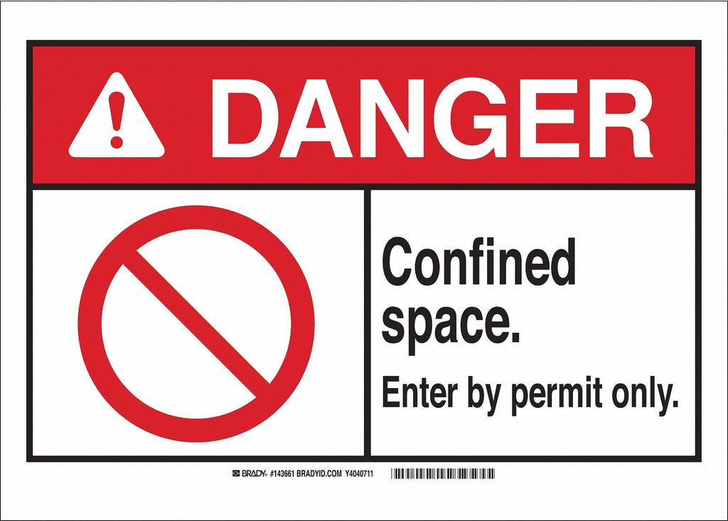 Brady 143669 Confined Space Label, Self-Sticking, Polyester, 3.5" x 5" x 0.006", Black/Red on White