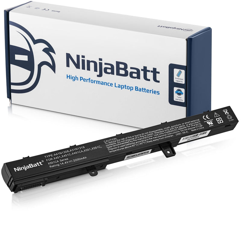 NinjaBatt Battery for Asus X551 X551M A31N1319 X551C A41N1308 X551MA D550 X551CA A31LJ91 X451 X451C 00B110-00250600 0B110-00250100 - High Performance [4 Cells/2200mAh/32wh]