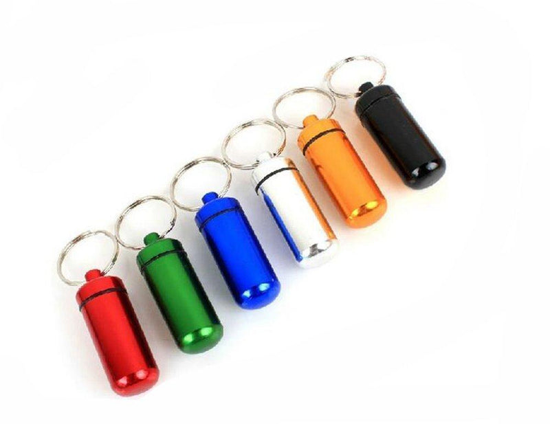 6PCS Travel Waterproof Aluminum Pill Box Pill Holder Keychain Mini Portable 49 x 17mm Assort Color Pill Case Bottle Container