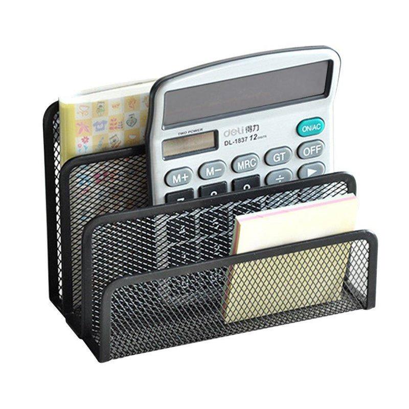 3-Slot Metal Mesh File Rack Desktop Collection Heavy Duty Stacking Sorter Paper Magazine Mail Bill Document Book Organizer Holder Decor for Office Home School, Black 3 Slots File Holder