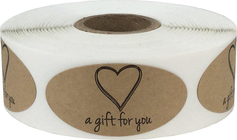 InStockLabels A Gift for You Heart Labels 1 x 2 Inch 500 Adhesive Stickers, Natural Kraft Paper