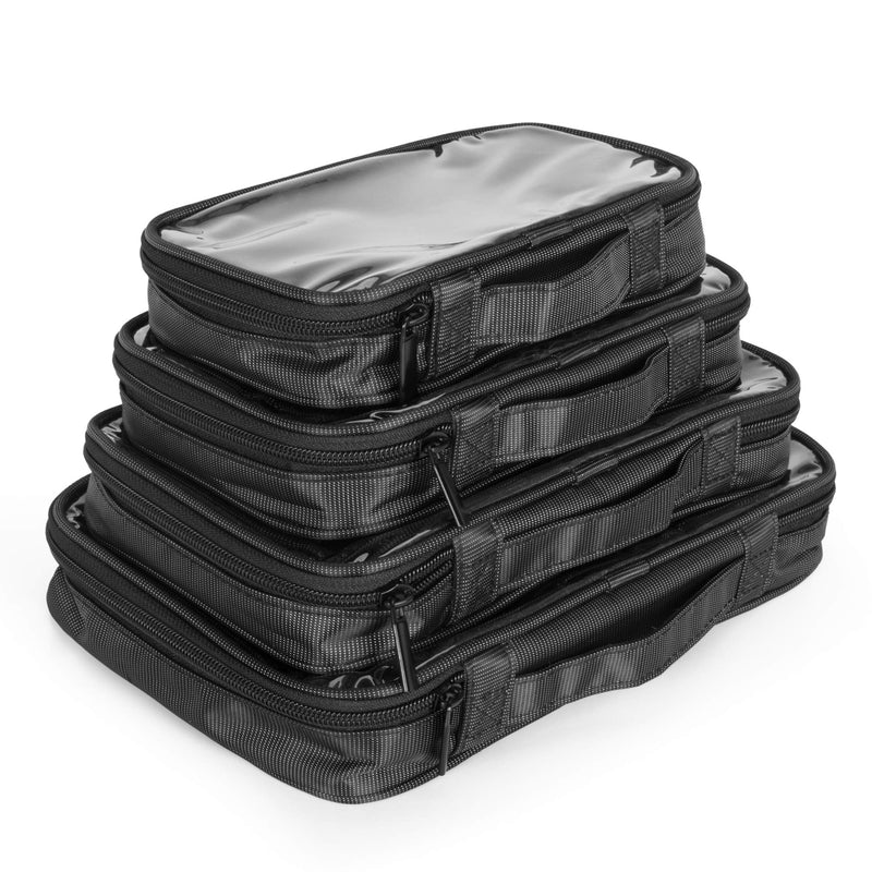 Damero 4pcs Clear Toiletry Bag Packing Cubes, Clear Toiletry Makeup Bag Organizers for Traveling, Business Trip and School, Black