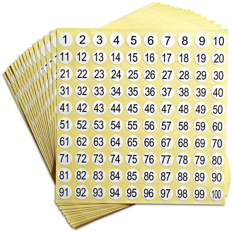 dealzEpic - Number Stickers - 1 to 100 Self Adhesive 0.4" Small Round Labels | Inventory / Storage Organizing Stickers Number 1 - 100