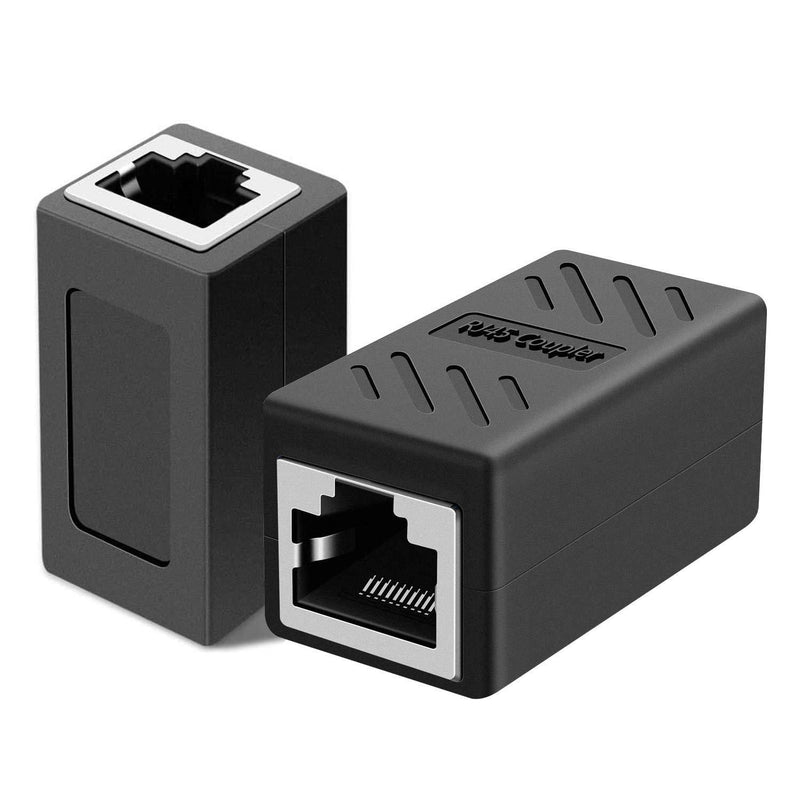 Dingsun RJ45 Coupler, 2 Pack Ethernet Inline Coupler with 4pcs RJ45 Connector Plugs, Ethernet Coupler for Cat6 Cat6e Cat7, Support 100BASE-TX (Black) Black RJ45 Coupler 2pcs