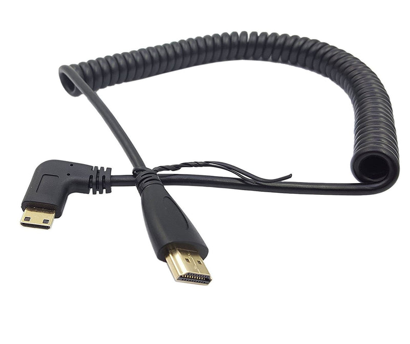 Angle 90 Degree Right Mini HDMI to HDMI,SinLoon Right Angled Mini-HDMI Male to HDMI Male Gold Plated Converter Adapter Coiled Spiral Cable,Support 3D, 1080P,1.5~10 Feetï¼ˆ90Mini-HDMI Rightï¼‰