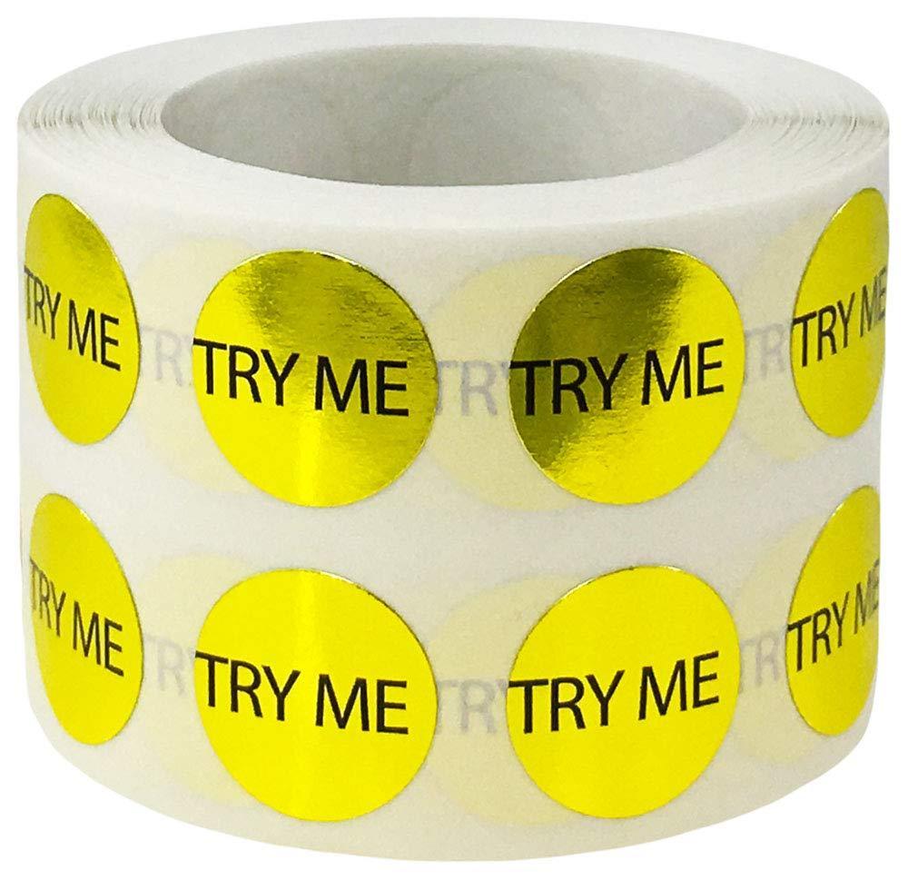 Gold Try Me Stickers, 1/2 Inch Round, 1000 Labels on a Roll Gold