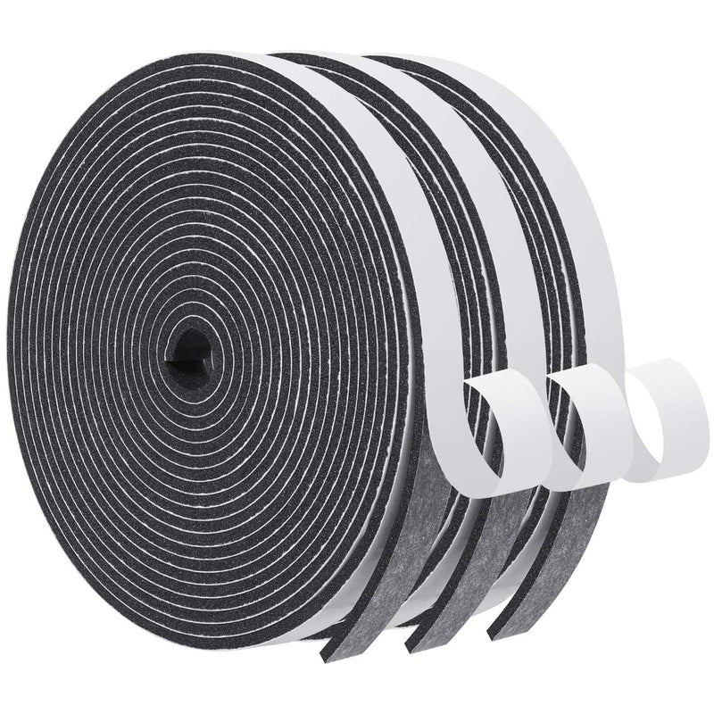 Foam Seal Tape-3 Rolls, 1/2 Inch Wide X 1/8 Inch Thick High Density Foam Strip Self Adhesive Neoprene Rubber Door Weather Stripping Insulation Foam Window Seal Total 50 Feet Long （16.5ft x 3 Rolls） 1/2in * 1/8in * 50FT