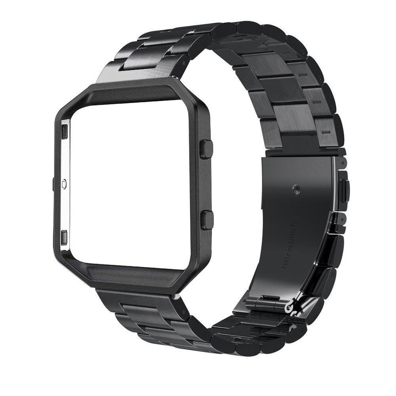 Simpeak Women Men Stainless Steel Metal Band Strap with Stailess Steel Frame Compatible with Fitbit Blaze, Match Link Removal Tool, Black black band/frame