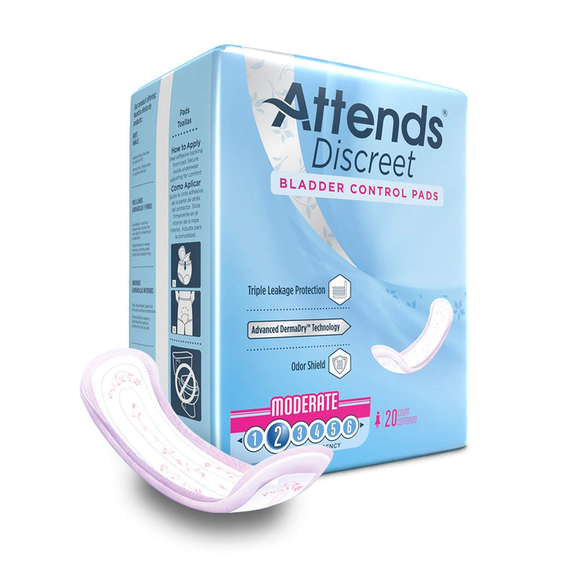 Attends Discreet Bladder Control Pads, Moderate Absorbency Liner Pads, ADPMOD - Pack of 20