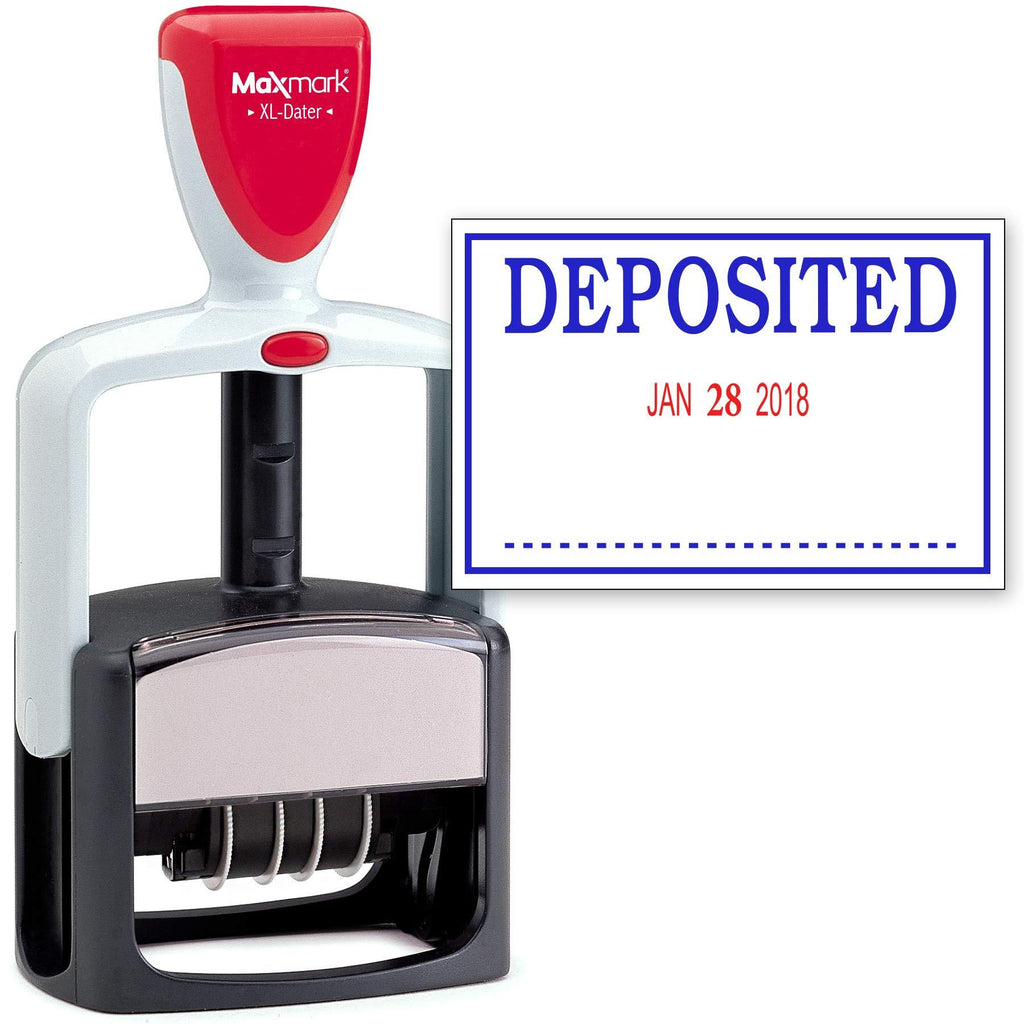 MaxMark Heavy Duty Style Date Stamp with DEPOSITED self Inking Stamp - 2 Color Blue/Red Ink