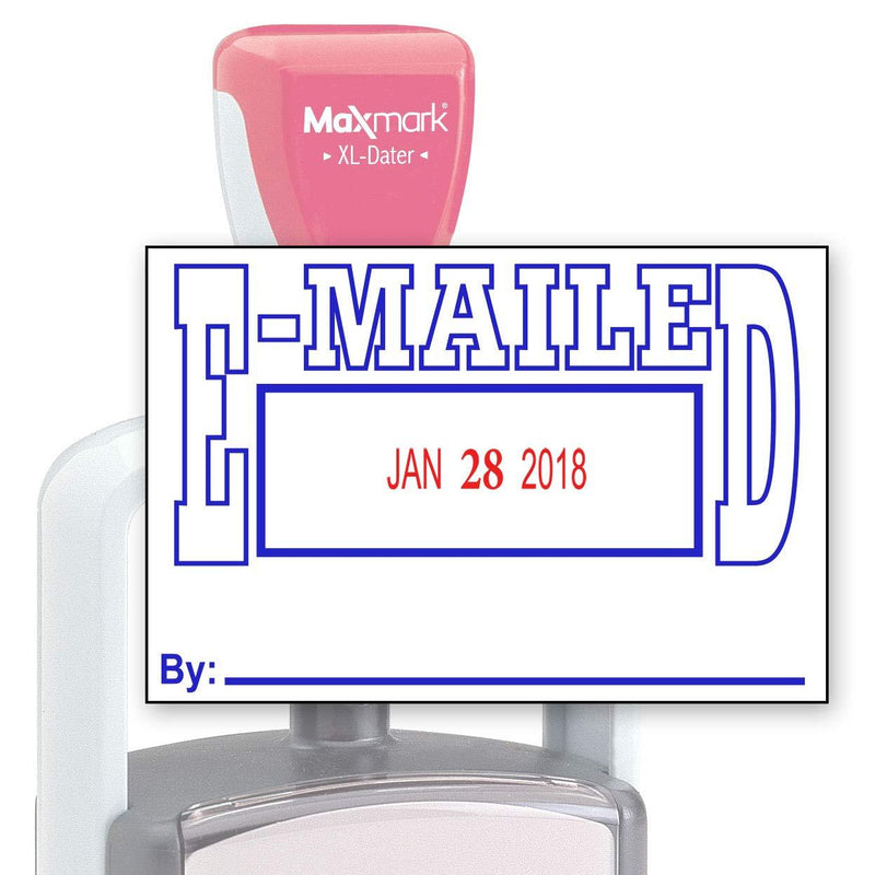 MaxMark Heavy Duty Style Date Stamp with E-MAILED self Inking Stamp - 2 Color Blue/Red Ink EMAILED