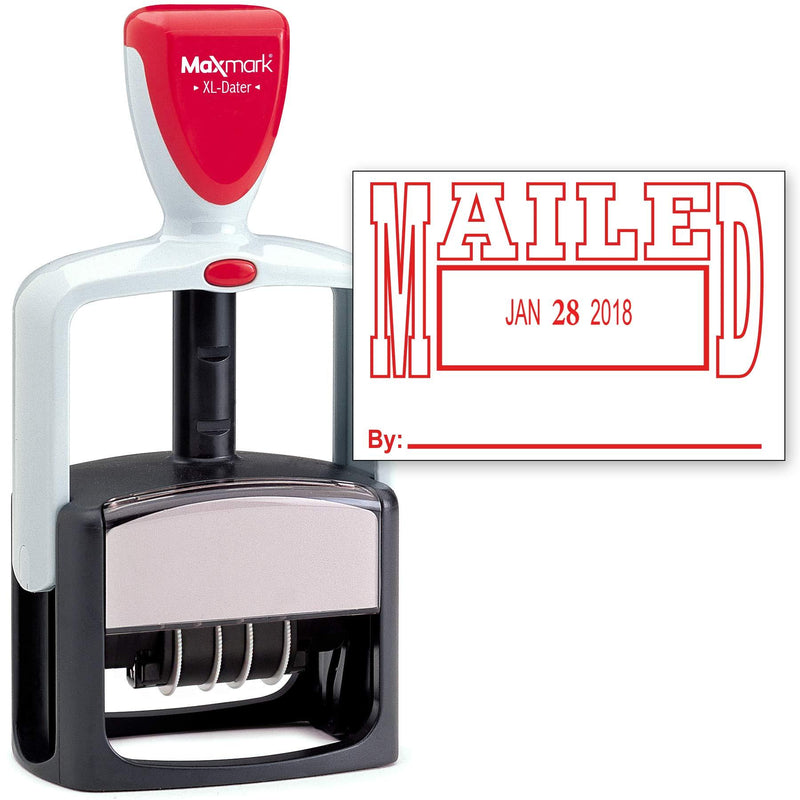 MaxMark Heavy Duty Style Date Stamp with MAILED self Inking Stamp - Red Ink