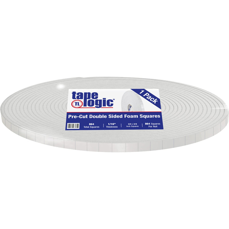 Tape Logic (1 Roll of 864 Squares) 3/4 x 3/4 Inch, White Double Sided Foam Mounting Squares, 1/16" Thick, Permanent Adhesive, for Crafts, Home and Office Use