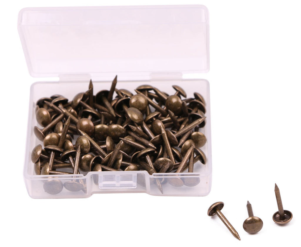 Shapenty 100PCS 6mm Diameter Small Vintage Decorative Furniture Sofa Rivet Nails Upholstery Pins Craft Thumbtack Tack, 6x14mm, Antique Brass