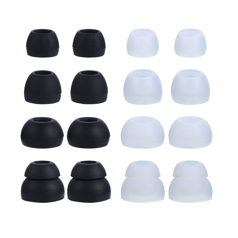 eBoot Replacement Earbuds Silicone Eartips Earpads for Skullcandy Earphones, Black and Clear, 8 Pairs