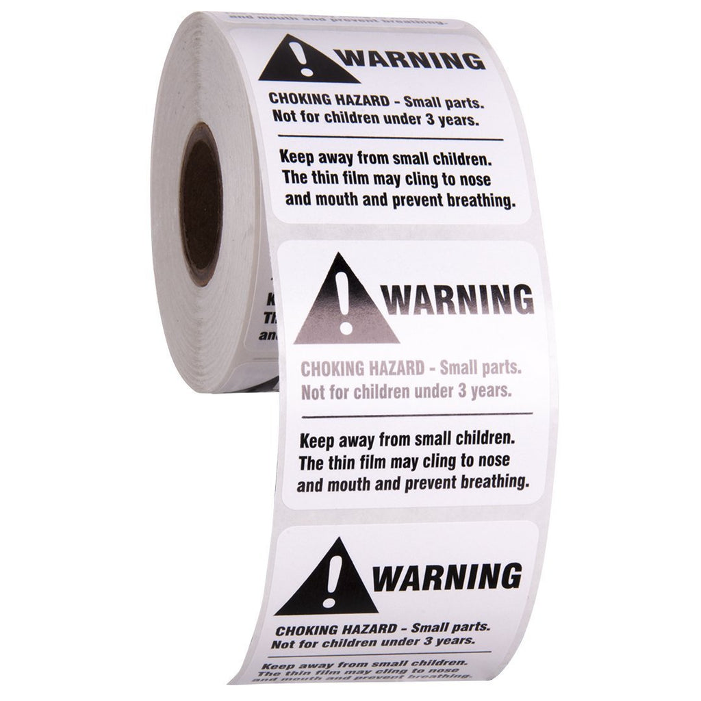 Warning Choking Hazard Stickers by Kenco 2" X 2" Black on White FBA Labels Shipping Labels (1 Pack Choking) 1 PACK CHOKING