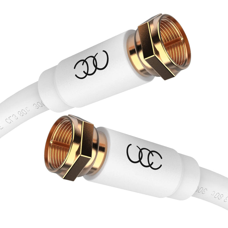 Coaxial Cable Triple Shielded CL3 in-Wall Rated Gold Plated Connectors (6 ft) RG6 Digital Audio Video with Male F Connector Pin - 6 Feet White 1
