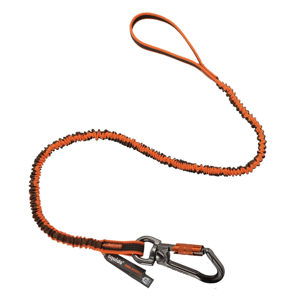 Shock Absorbing Tool Lanyard with Swiveling Locking Carabiner, Tool Weight Capacity 25lbs, Ergodyne Squids 3109, Orange & Gray, Standard (3109F(x))