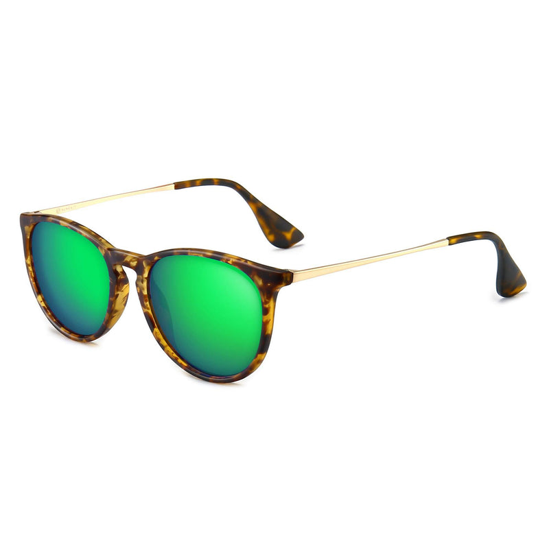 SUNGAIT Vintage Round Sunglasses for Women Men Classic Retro Designer Style Amber Frame(matte Finish)/Green Lens