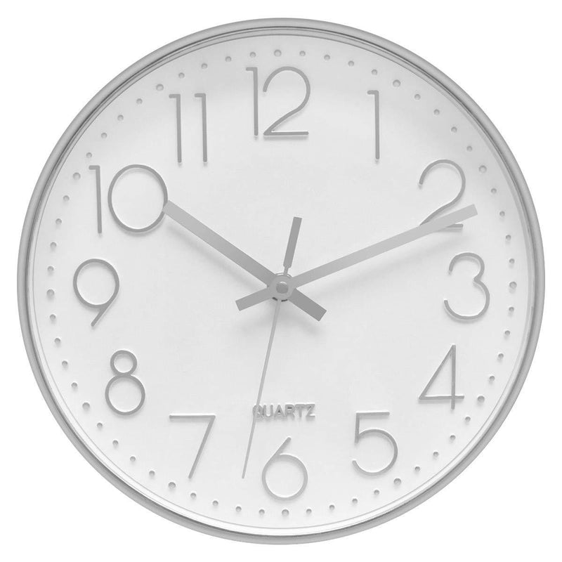 Foxtop Modern Wall Clock Silent Non-Ticking Battery Operated Round Silver Wall Clock for Office School Home Living Room Bedroom Bathroom Kitchen Decor 12 inch